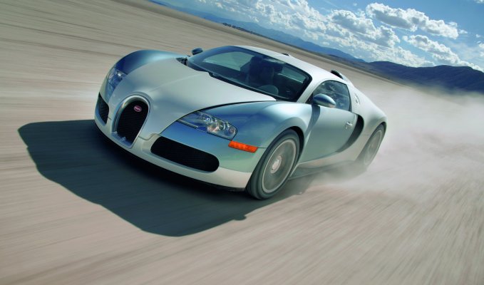 Bugatti Veyron 16.4 front side view speeding
