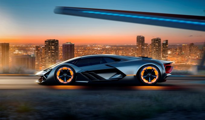 Lamborghini Terzo Millennio side view illuminated
